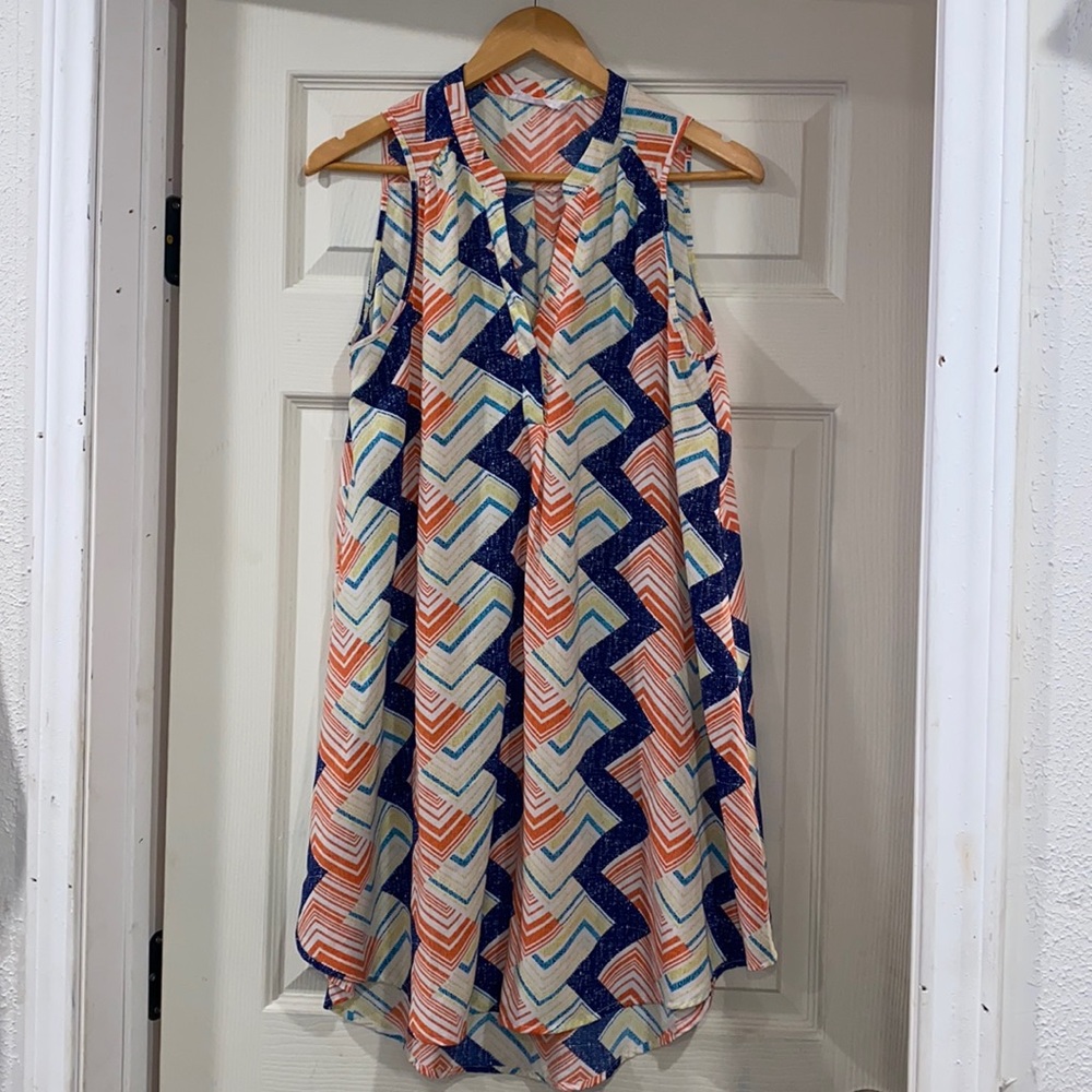 Lush Orange Printed Shift Knee Length Sleeveless Dress. Size L